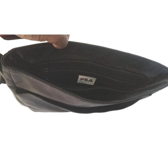FILA Sport Handbag Crossbody Bag Black Adjustable Strap 3 Zipper Snap Button - Picture 2 of 7